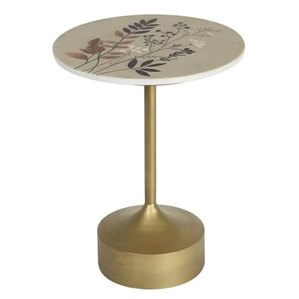 Mavon Round End Table with Gold Iron Base - White, Marble product
