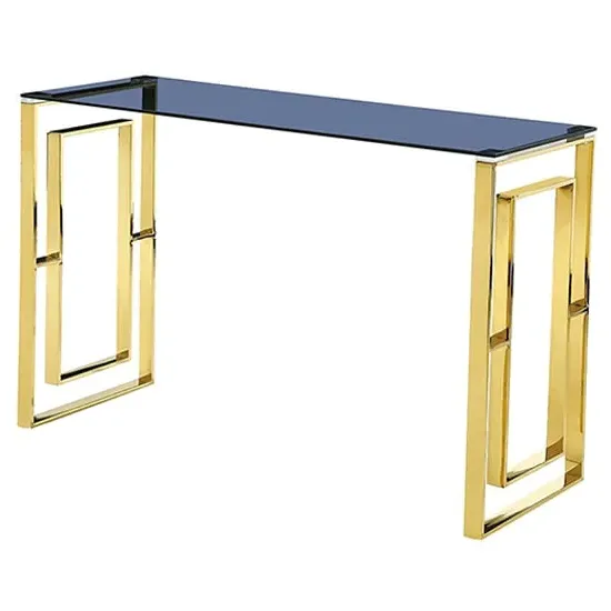 Maxon Glass Console Table - Grey, Gold Metal