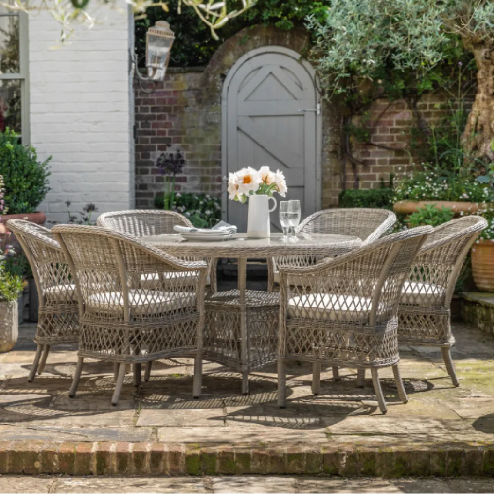 Maxton Round 6-Seater Outdoor Dining Set - Stone, PE Rattan product