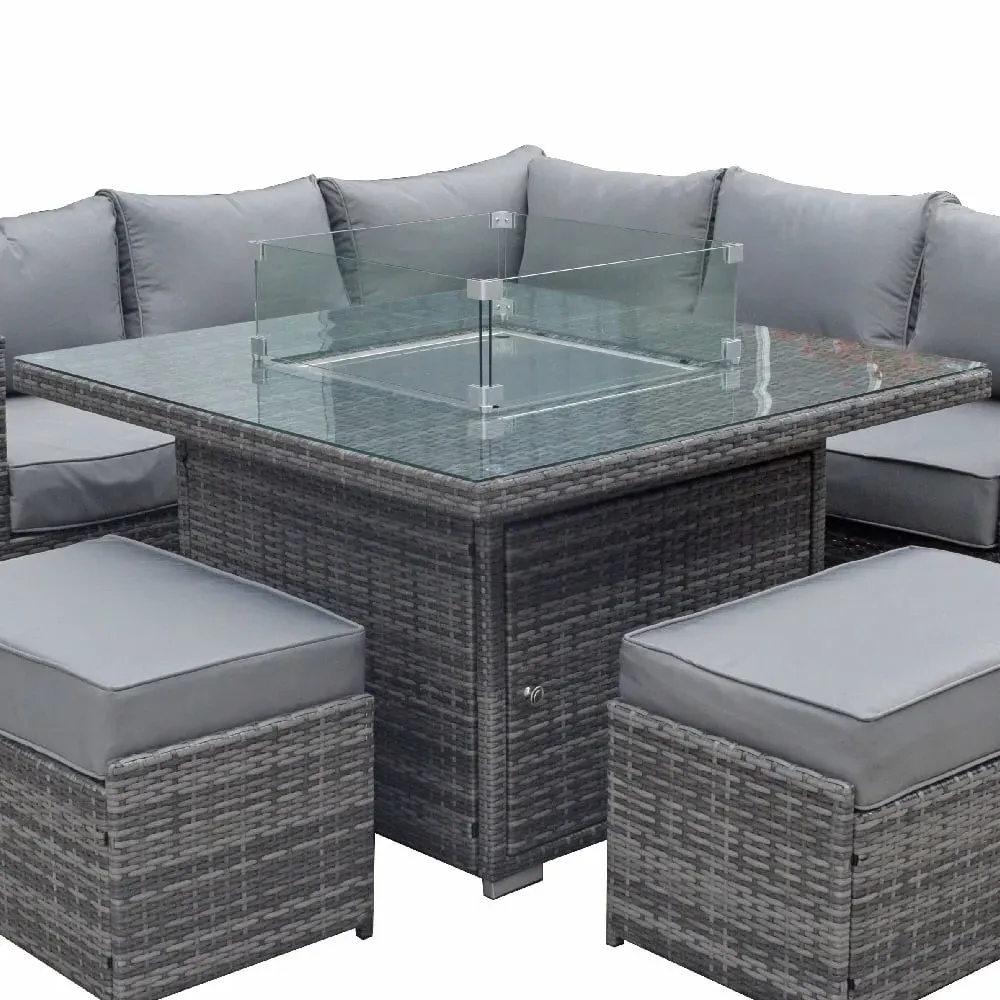 Maxton Square Firepit Dining Table - Grey, Rattan image