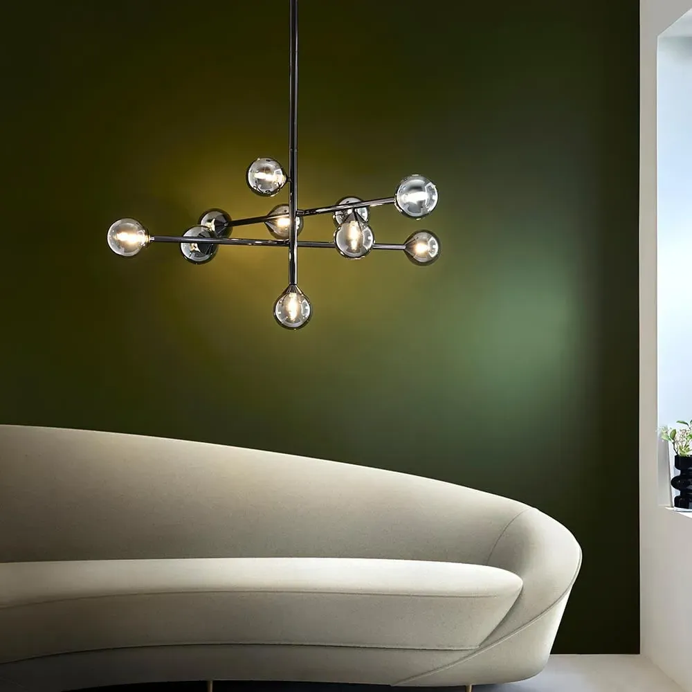 Mayetta 10-Light Pendant Ceiling Light - Chrome, Smoked Glass