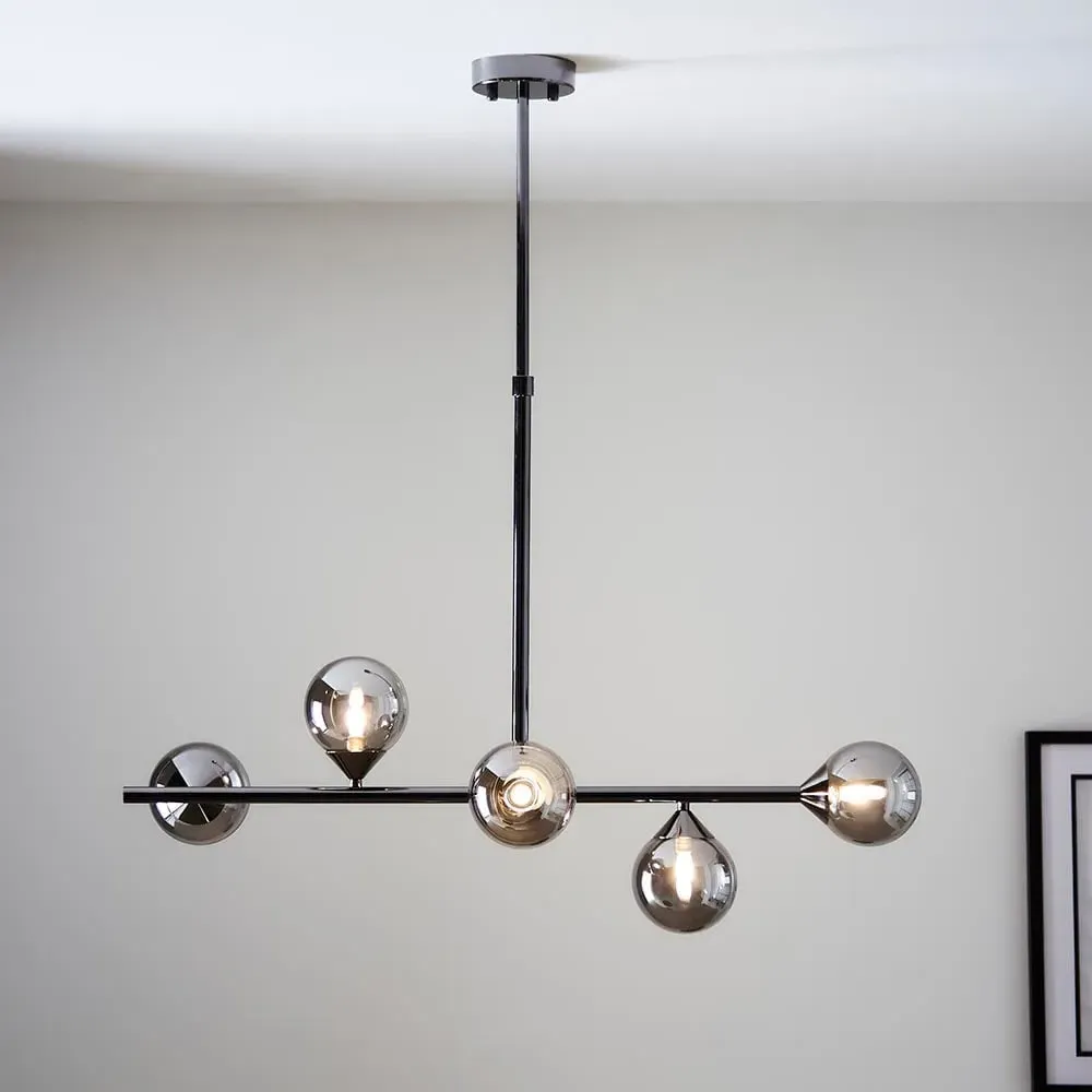 Mayetta 5-Light Pendant Ceiling Light - Black Chrome, Smoked Glass image
