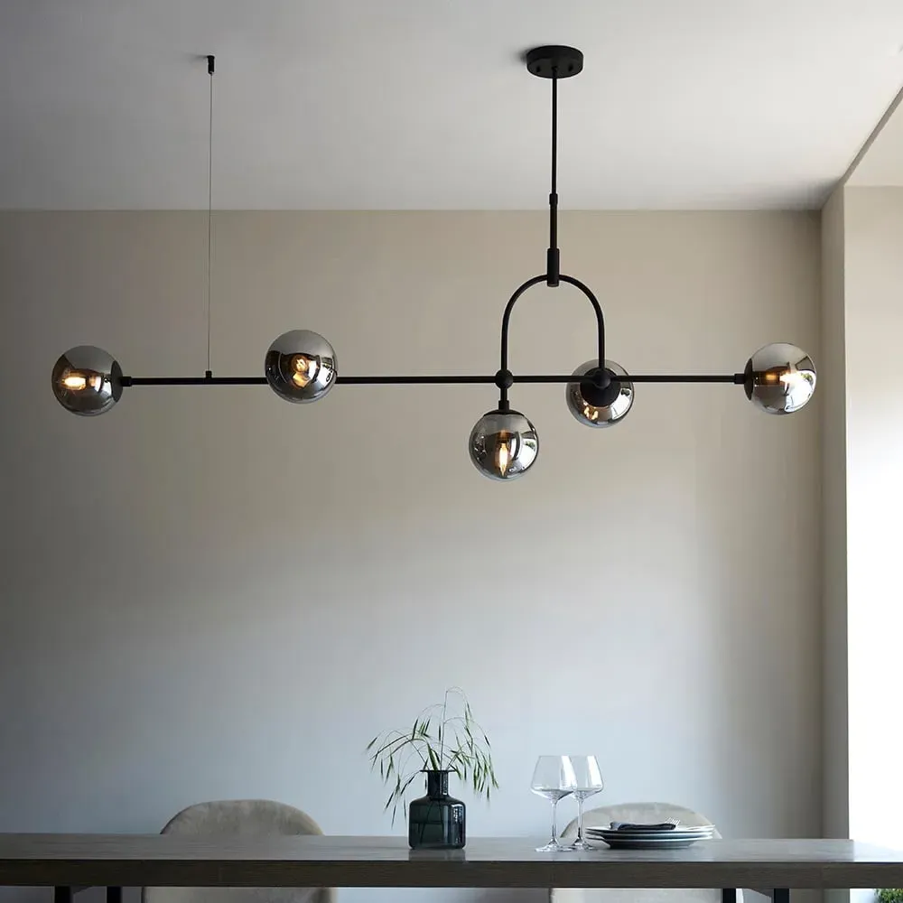 Mayetta 5-Light Pendant Ceiling Light - Black, Smoked Glass