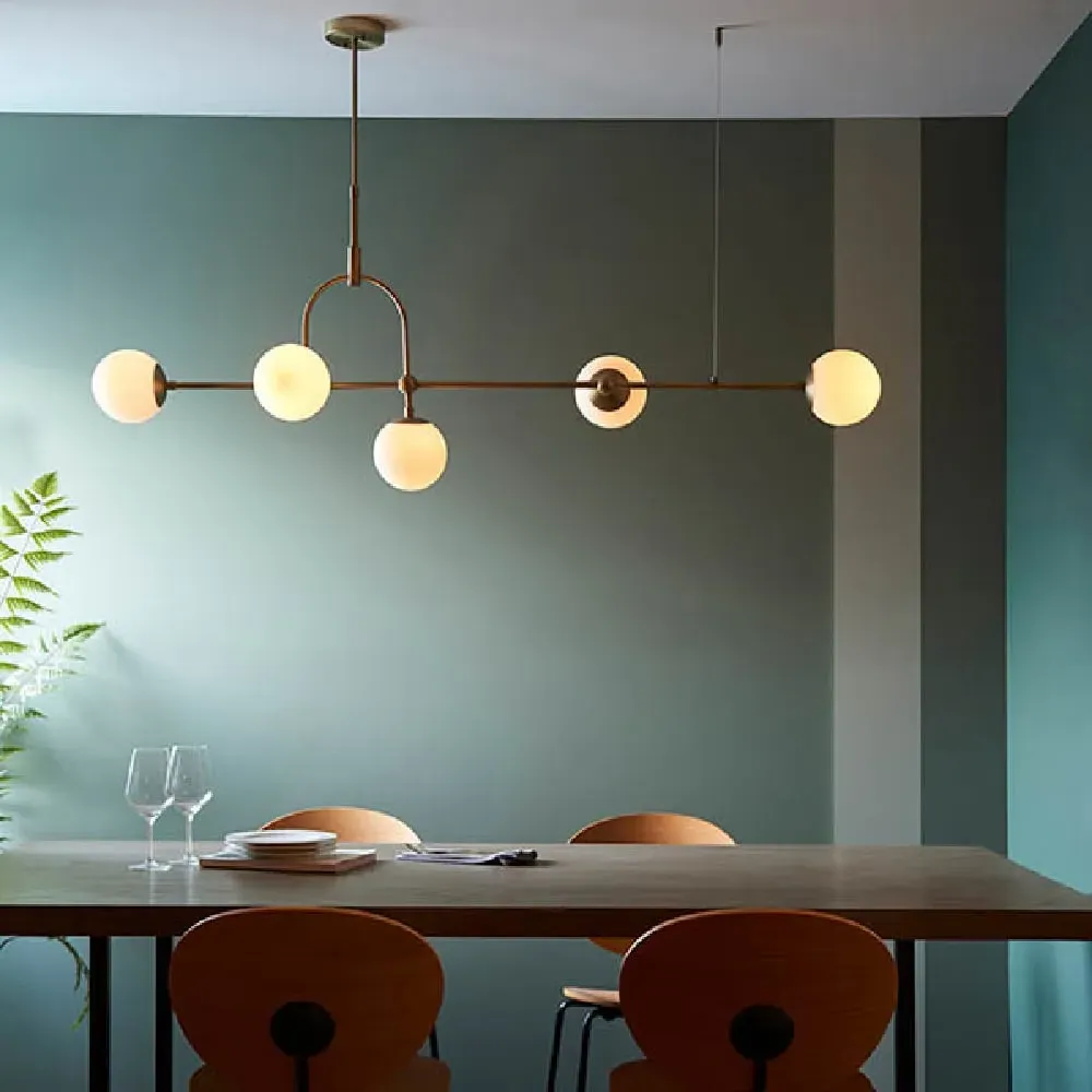 Mayetta 5 Opal Glass Pendant Ceiling Light - Antique Brass