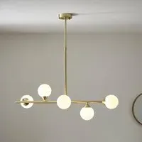 Mayetta 5 Opal Glass Pendant Ceiling Light - Satin Brushed Gold