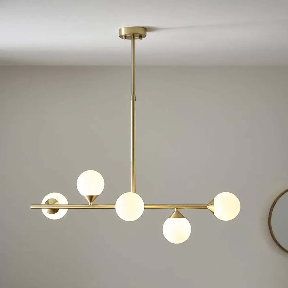 Mayetta 5 Opal Glass Pendant Ceiling Light - Satin Brushed Gold image