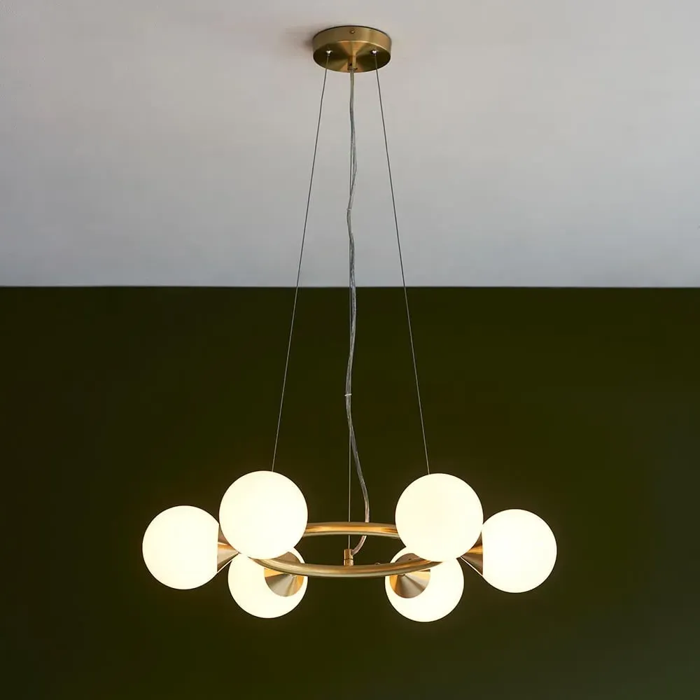 Mayetta 6 Light Glass Pendant Ceiling Light - Gold image