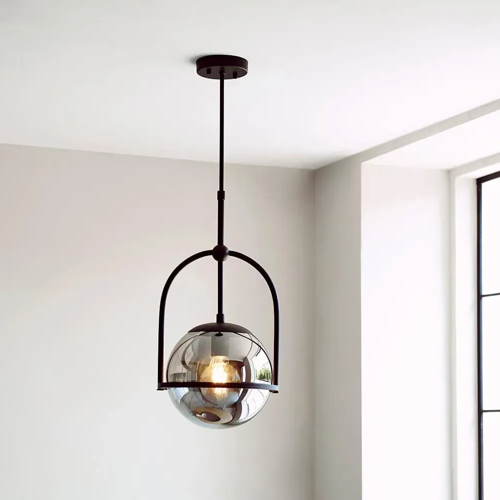 Mayetta Pendant Ceiling Light - Black, Smoked Glass