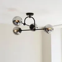 Mayetta Semi-Flush Ceiling Light - Black, Smoked Glass