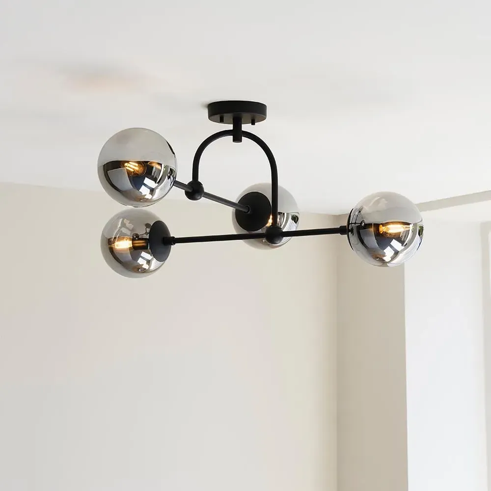 Mayetta Semi-Flush Ceiling Light - Black, Smoked Glass image
