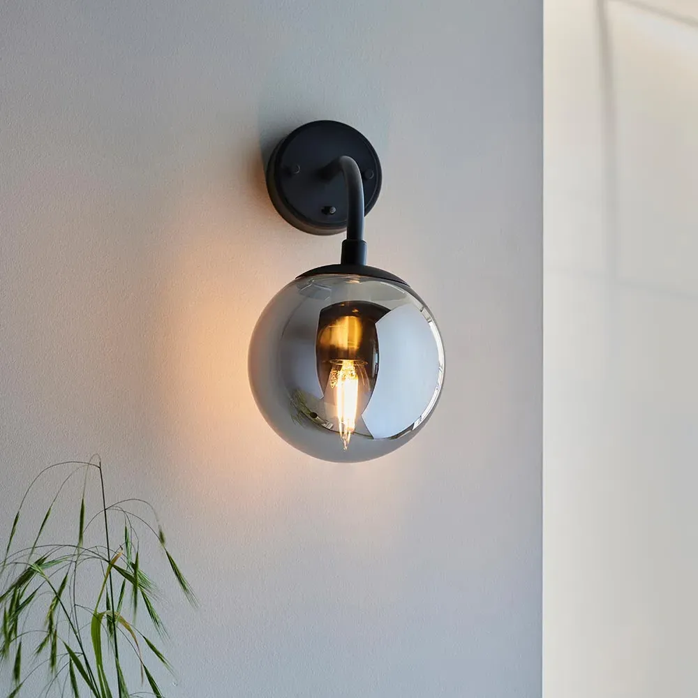 Mayetta Wall Light with Smoked Mirrored Glass Shade - Matt Black product