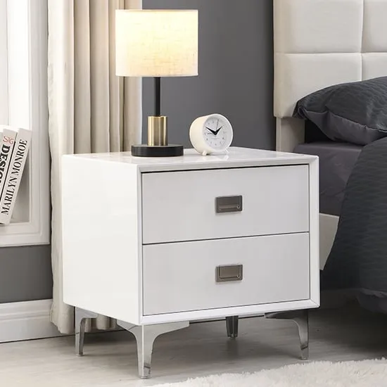 Mayfair Bedside Cabinet with 2 Drawers - White, High Gloss