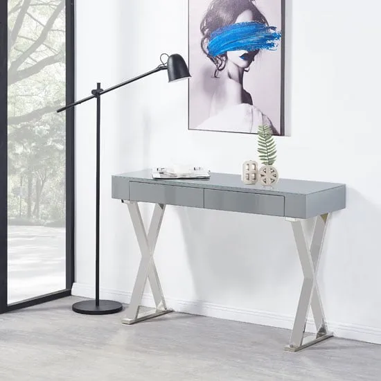 Mayline Console Table with 2 Drawers - Grey, Glass