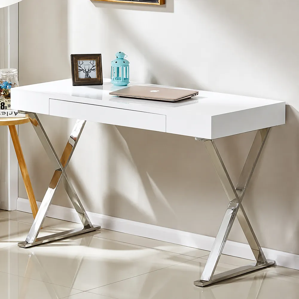Mayline High Gloss Laptop Desk with Drawer - White product