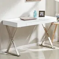 Mayline High Gloss Laptop Desk with Drawer - White