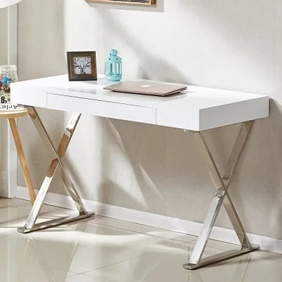 Mayline High Gloss Laptop Desk with Drawer - White image