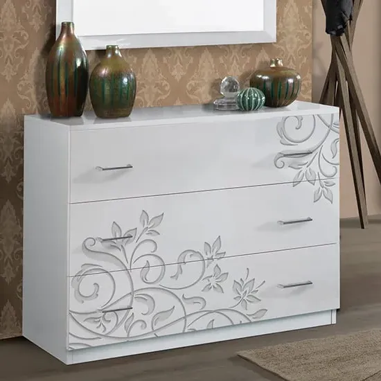 Mayon Chest of Drawers Flower Pattern - White, MDF
