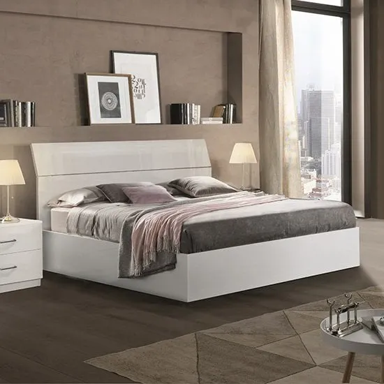 Mayon King Size Bed Frame - White High Gloss, MDF