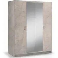 Mayon Mirrored 4 Door Wardrobe - Grey Marble Effect, MDF