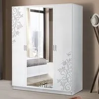 Mayon Mirrored 4 Door Wardrobe - White Flower Pattern, MDF