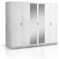 Mayon Mirrored 6 Door Wardrobe - White, MDF