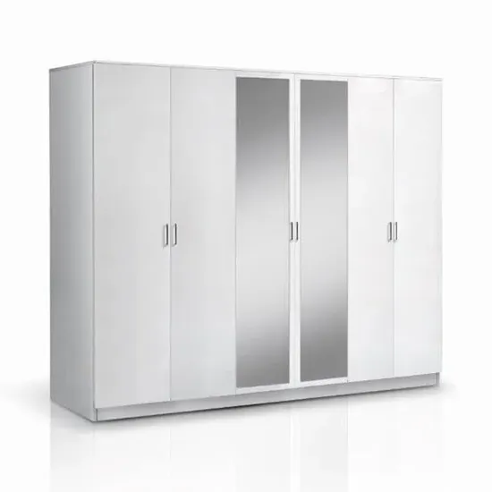 Mayon Mirrored 6 Door Wardrobe - White, MDF