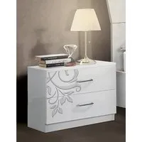Mayon Wooden Bedside Cabinet Flower Pattern - White, MDF