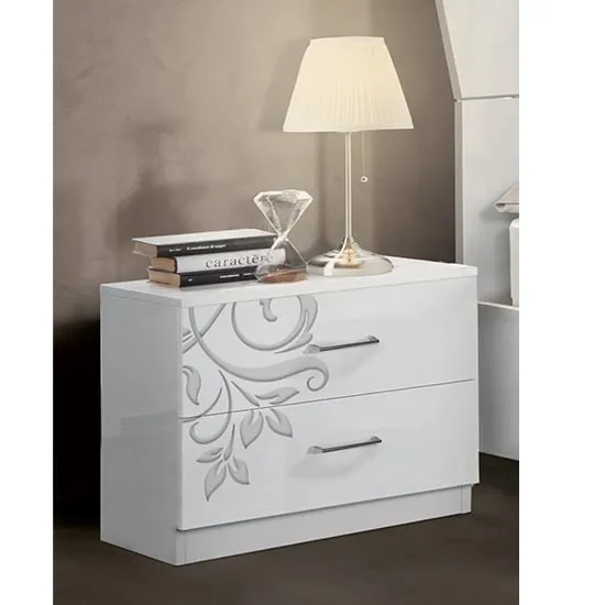 Mayon Wooden Bedside Cabinet Flower Pattern - White, MDF