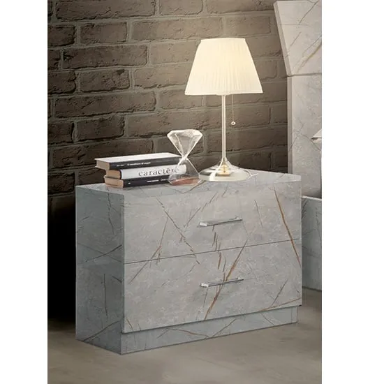 Mayon Wooden Bedside Cabinet - Grey Marble Effect, MDF image
