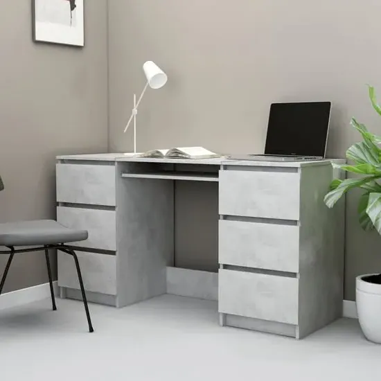 Mayra Laptop Desk with 6 Drawers - Concrete Effect, Engineered Wood image