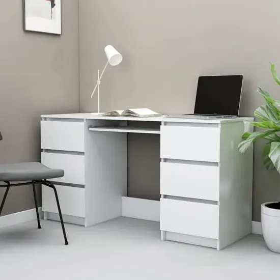 Mayra Laptop Desk with 6 Drawers - White, Engineered Wood