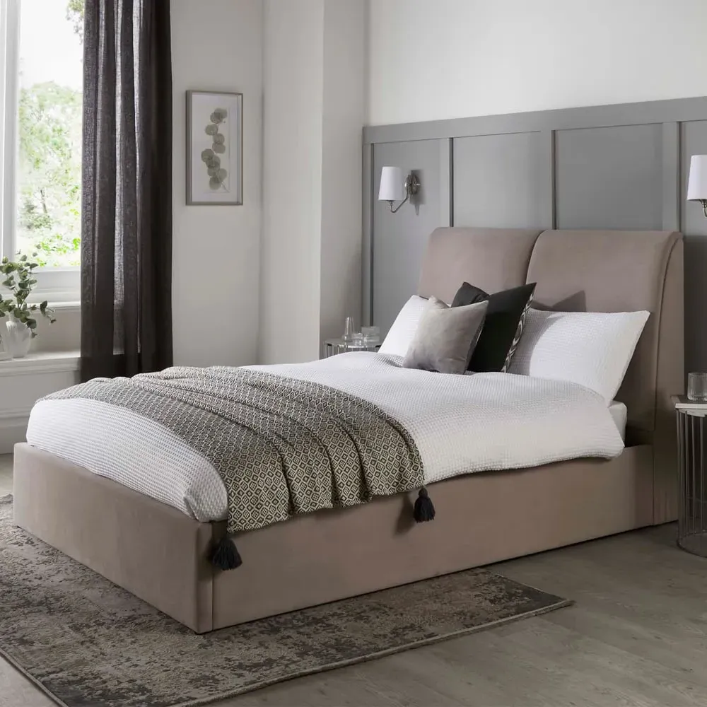 Mcallen Double Ottoman Storage Bed - Natural, Velvet product
