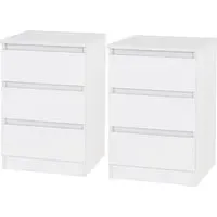 Mcgowan Bedside Cabinet Pair with 3 Drawers - White