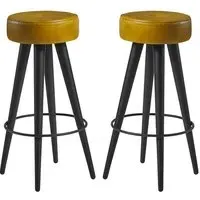 Medina Round Bar Stools - Gold, Faux Leather