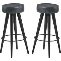 Medina Round Bar Stools - Grey, Faux Leather
