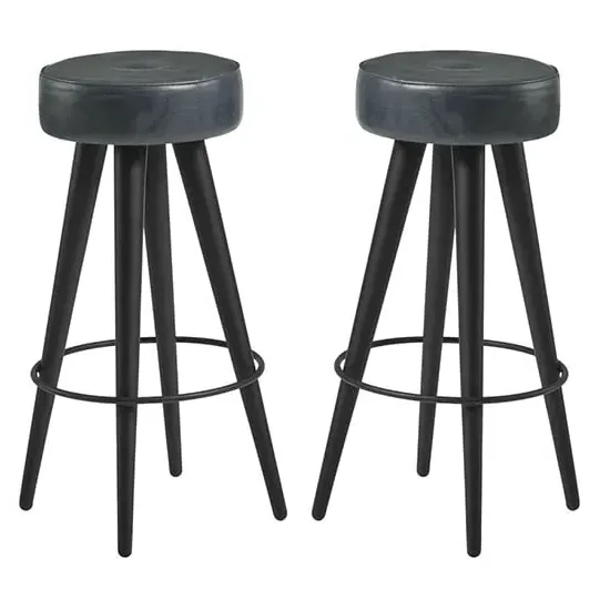 Medina Round Bar Stools - Grey, Faux Leather