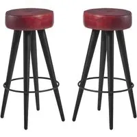 Medina Round Bar Stools - Red, Faux Leather
