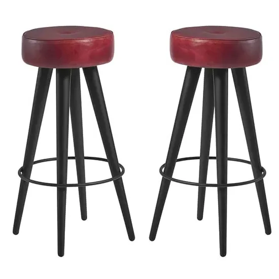Medina Round Bar Stools - Red, Faux Leather