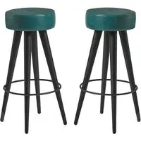 Medina Round Bar Stools - Teal, Faux Leather