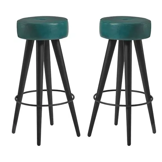 Medina Round Bar Stools - Teal, Faux Leather