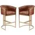 Medinah Bar Stools Pair - Pecan Brown, Genuine Leather