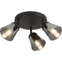 Mega 3 Light Round Spotlight - Black, Smoked Glass