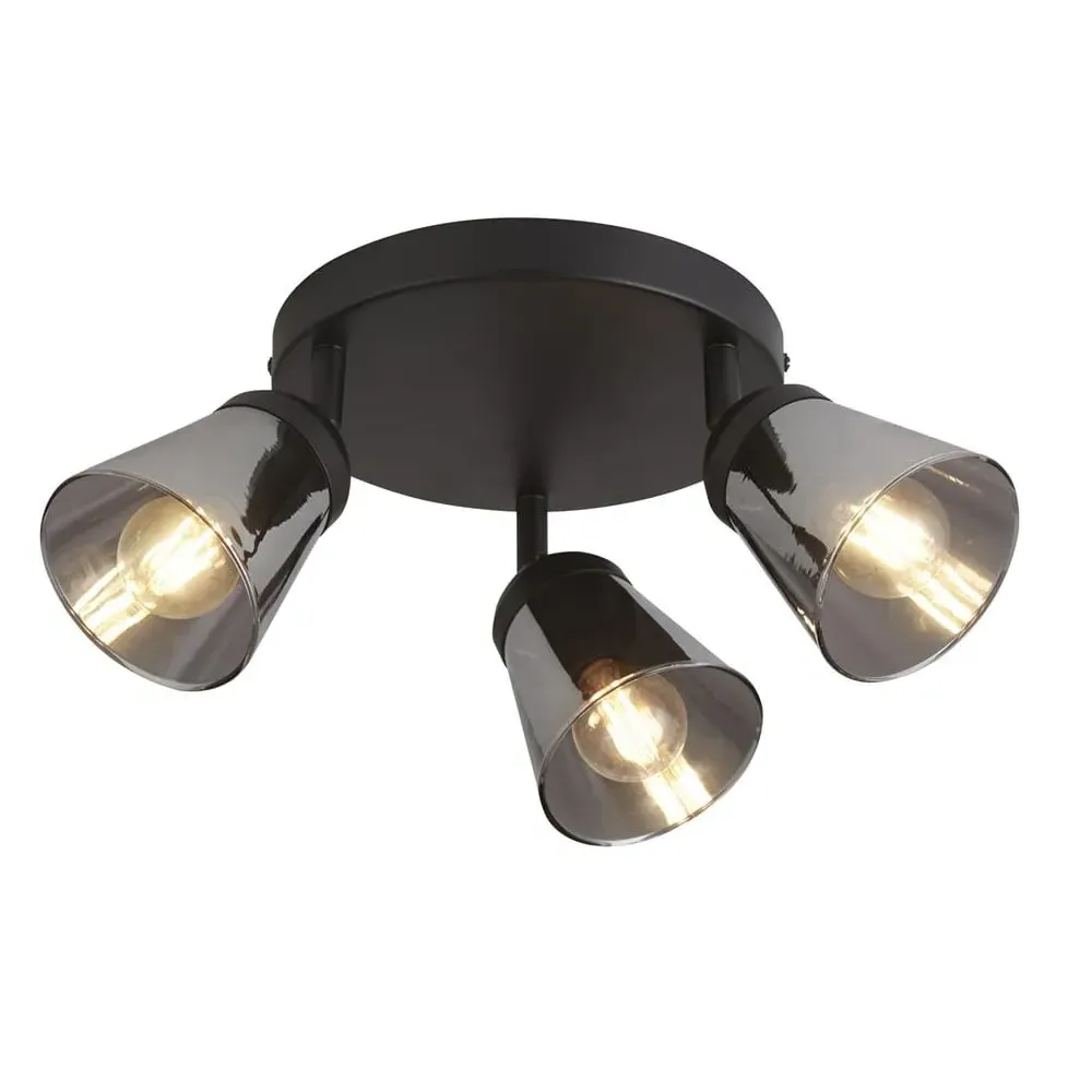 Mega 3 Light Round Spotlight - Black, Smoked Glass