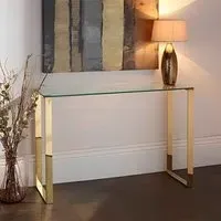 Megan Rectangular Console Table - Gold, Glass