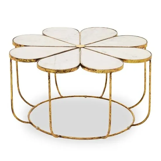 Mekbuda Petal Coffee Table with Gold Frame - White, Marble