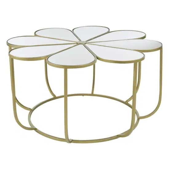 Mekbuda Petal Coffee Table with Mirrored Top - White, Gold product