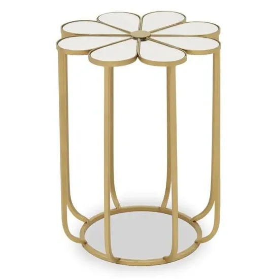 Mekbuda Petal Side Table with Gold Frame - White, Glass product