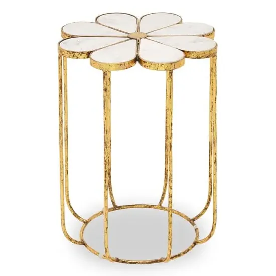 Mekbuda Petal Side Table with Gold Frame - White, Marble