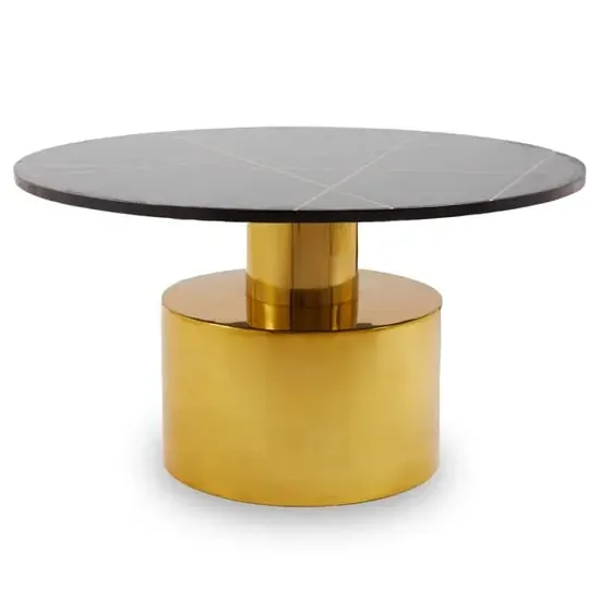 Mekbuda Round Coffee Table - Black, Marble