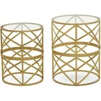 Mekbuda Round Nest of 2 Tables - Gold, Glass